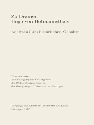 cover image of Zu Dramen Hugo von Hofmannsthals